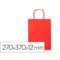 Bolsa papel q-connect celulosa rojo m con asa retorcida 270x370x12 mm pack 25 unidades