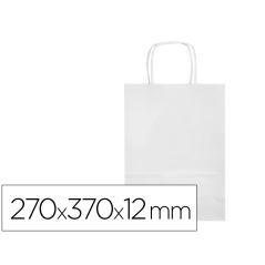 Bolsa papel q-connect celulosa blanco m con asa retorcida 270x370x12 mm pack 25 unidades