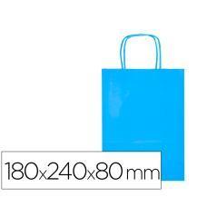 Bolsa papel q-connect celulosa celeste xs con asa retorcida 180x240x80 mm pack 25 unidades