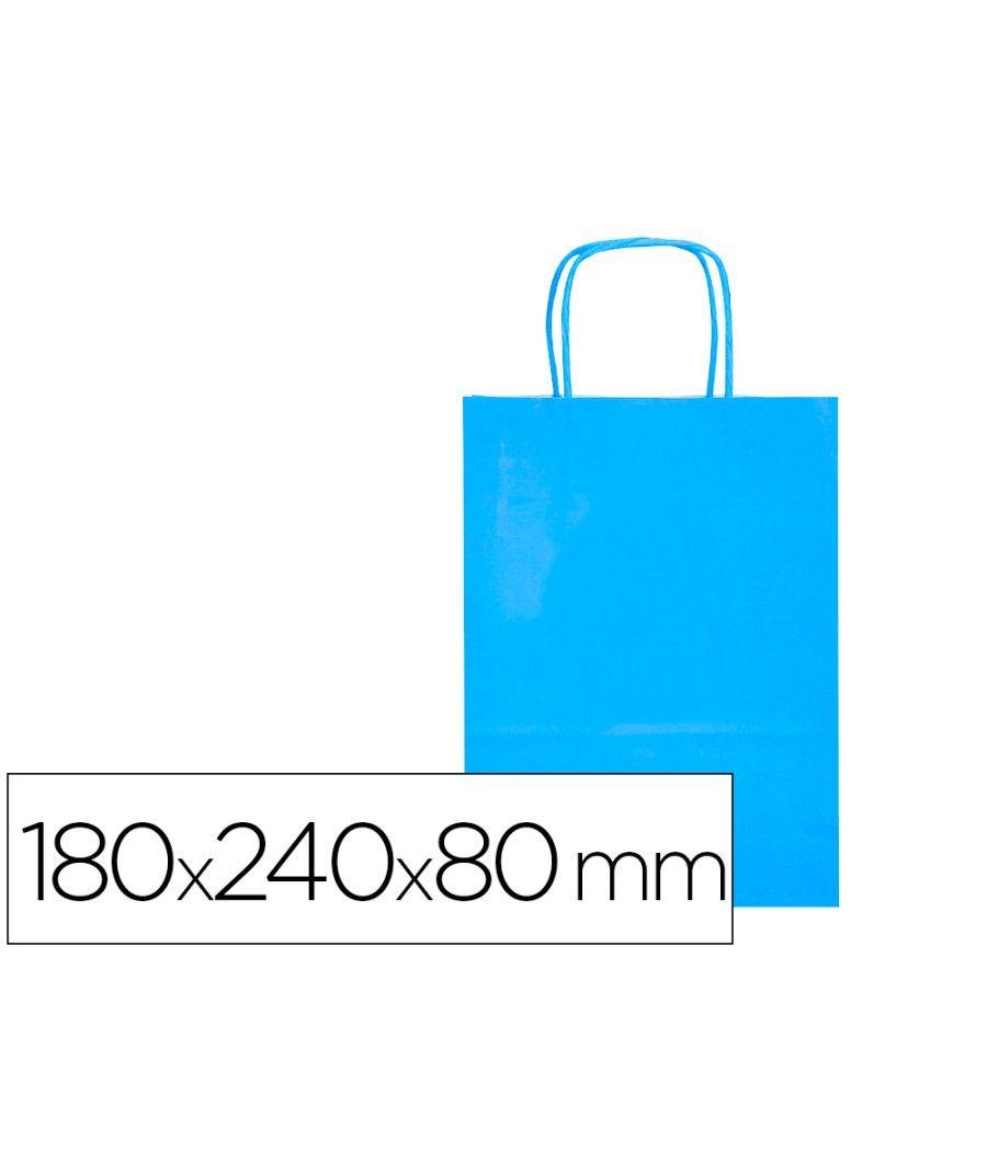 Bolsa papel q-connect celulosa celeste xs con asa retorcida 180x240x80 mm pack 25 unidades