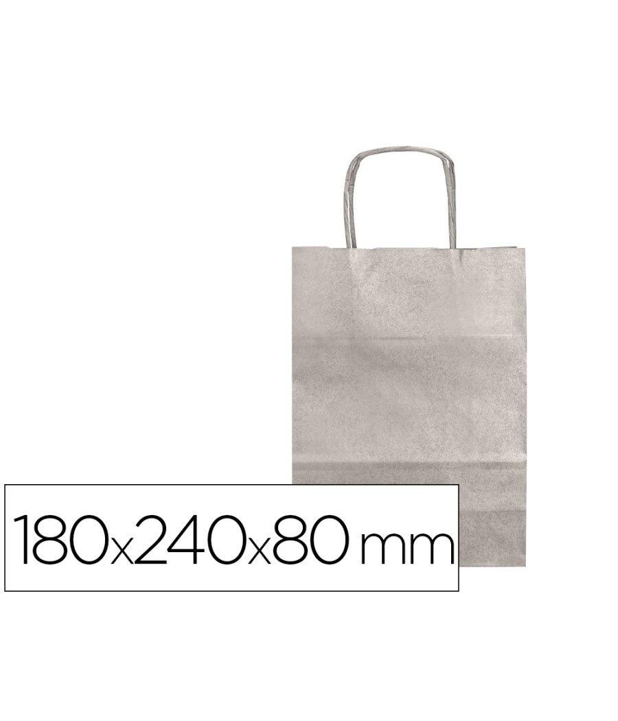 Bolsa papel q-connect kraft plata xs con asa retorcida 180x240x80 mm pack 25 unidades