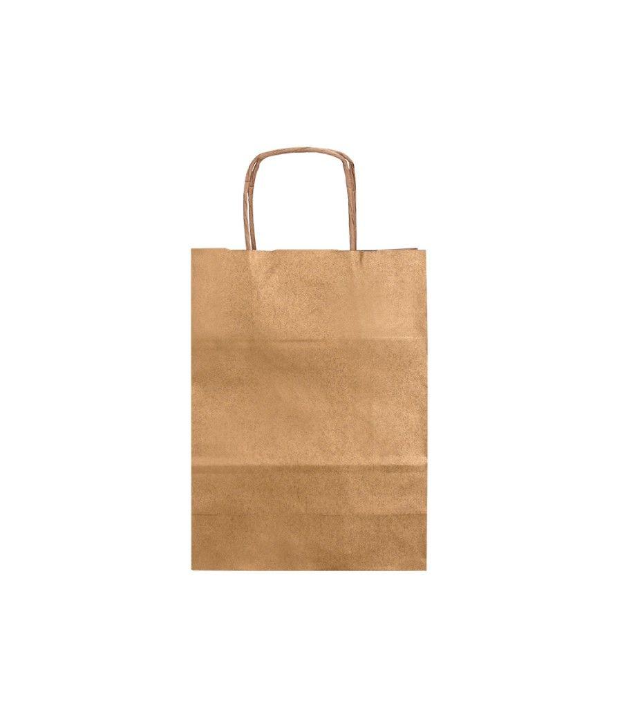 Bolsa papel q-connect kraft natural liso xs con asa retorcida 180x240x80 mm pack 25 unidades