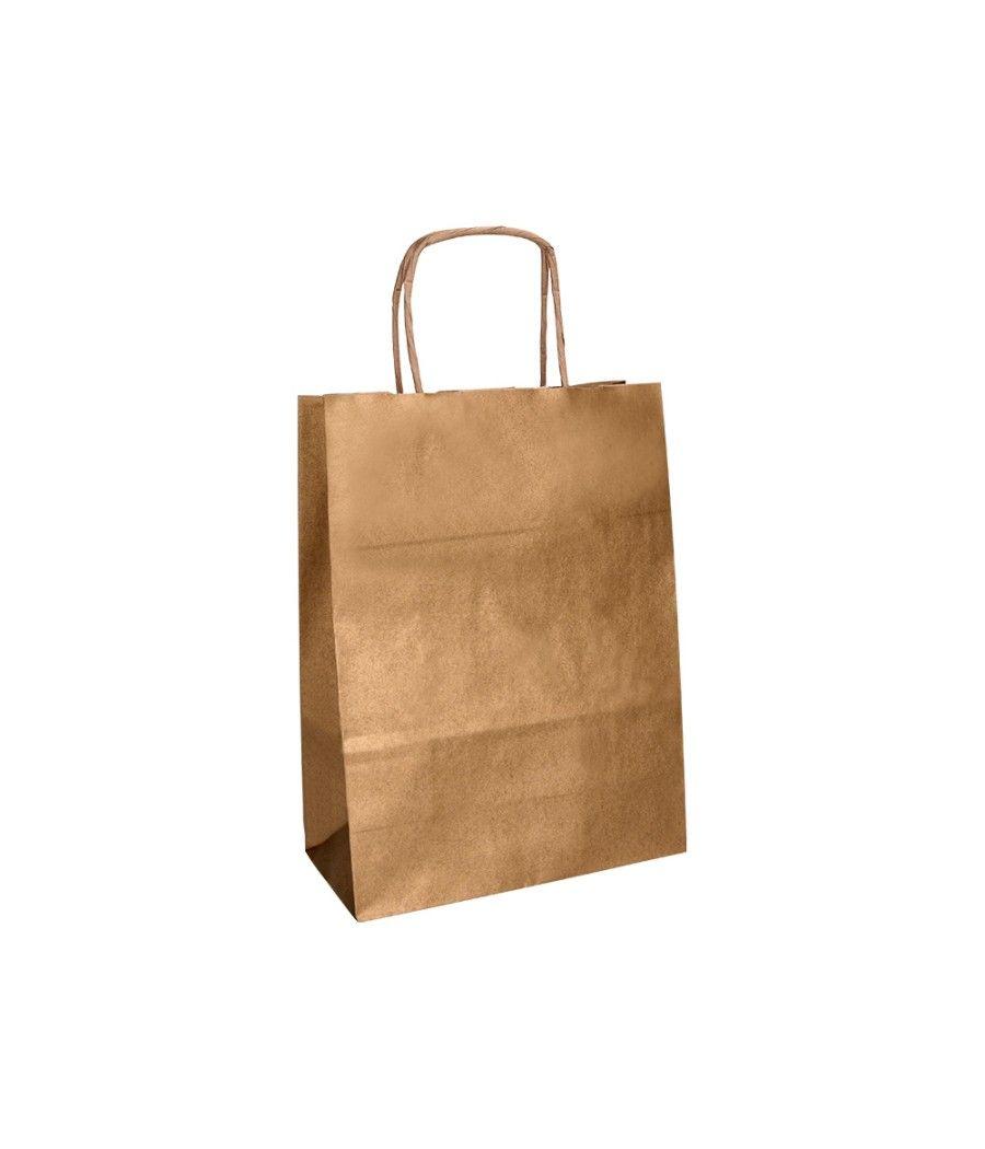 Bolsa papel q-connect kraft natural liso xs con asa retorcida 180x240x80 mm pack 25 unidades