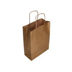 Bolsa papel q-connect kraft natural liso xs con asa retorcida 180x240x80 mm pack 25 unidades