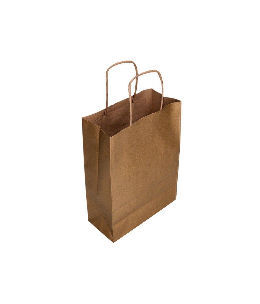 Bolsa papel q-connect kraft natural liso xs con asa retorcida 180x240x80 mm pack 25 unidades