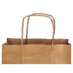 Bolsa papel q-connect kraft natural liso xs con asa retorcida 180x240x80 mm pack 25 unidades