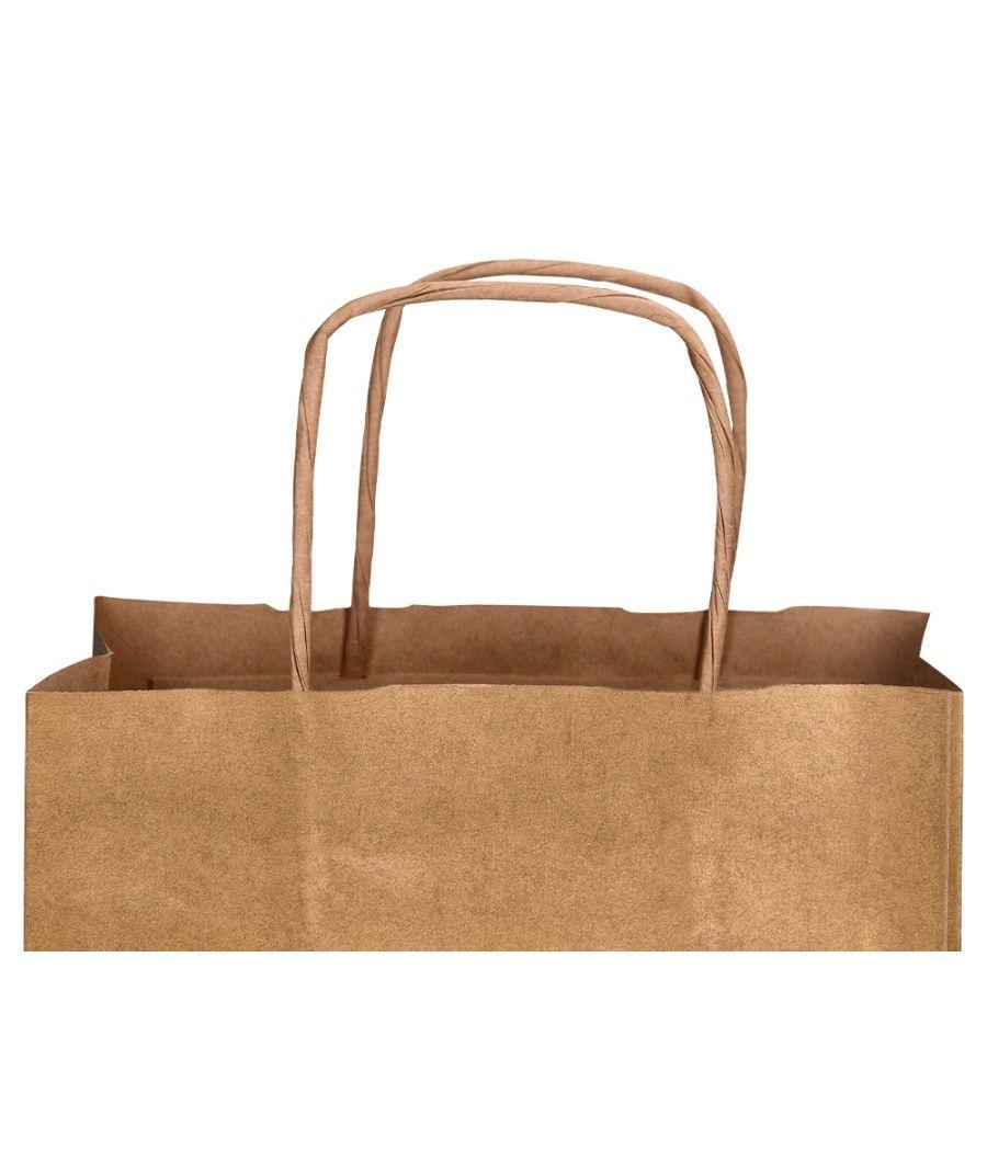 Bolsa papel q-connect kraft natural liso xs con asa retorcida 180x240x80 mm pack 25 unidades