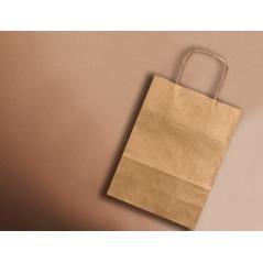 Bolsa papel q-connect kraft natural liso xs con asa retorcida 180x240x80 mm pack 25 unidades