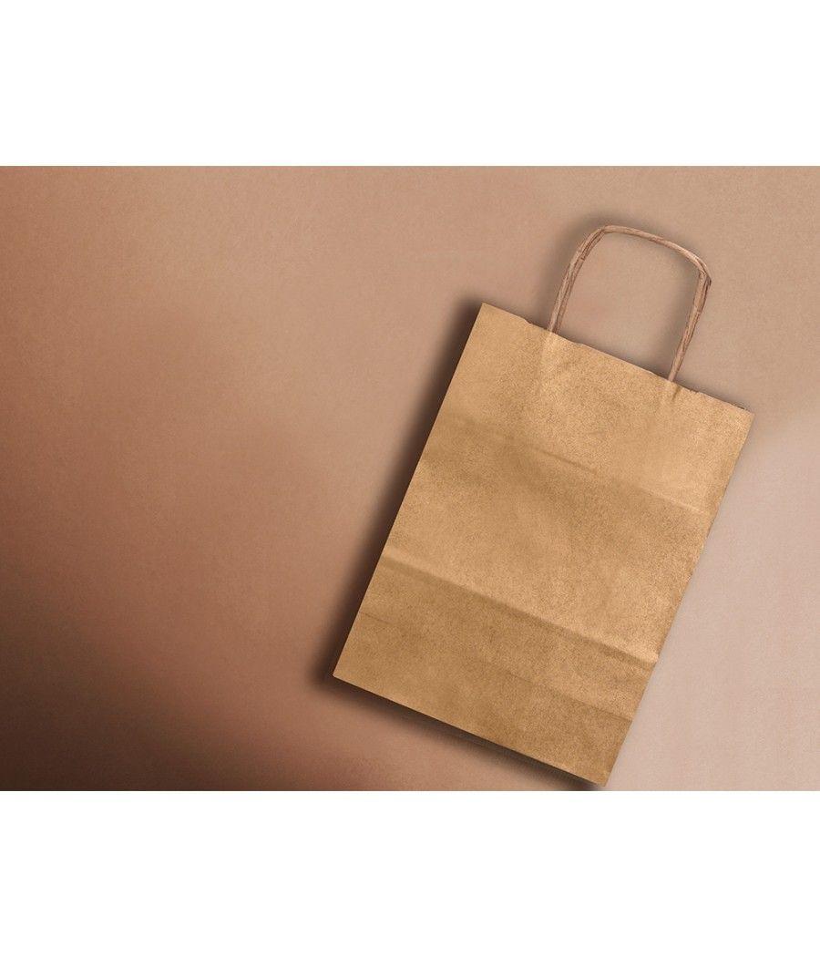 Bolsa papel q-connect kraft natural liso xs con asa retorcida 180x240x80 mm pack 25 unidades