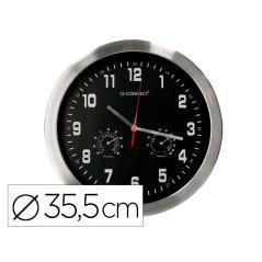 Reloj q-connect de pared metélico redondo 35,5 cm movimiento silencioso color cromado con esfera negra