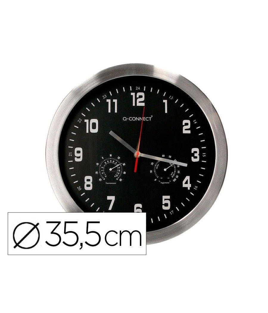 Reloj q-connect de pared metélico redondo 35,5 cm movimiento silencioso color cromado con esfera negra