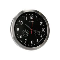 Reloj q-connect de pared metélico redondo 35,5 cm movimiento silencioso color cromado con esfera negra