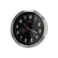 Reloj q-connect de pared metélico redondo 35,5 cm movimiento silencioso color cromado con esfera negra