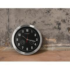 Reloj q-connect de pared metélico redondo 35,5 cm movimiento silencioso color cromado con esfera negra