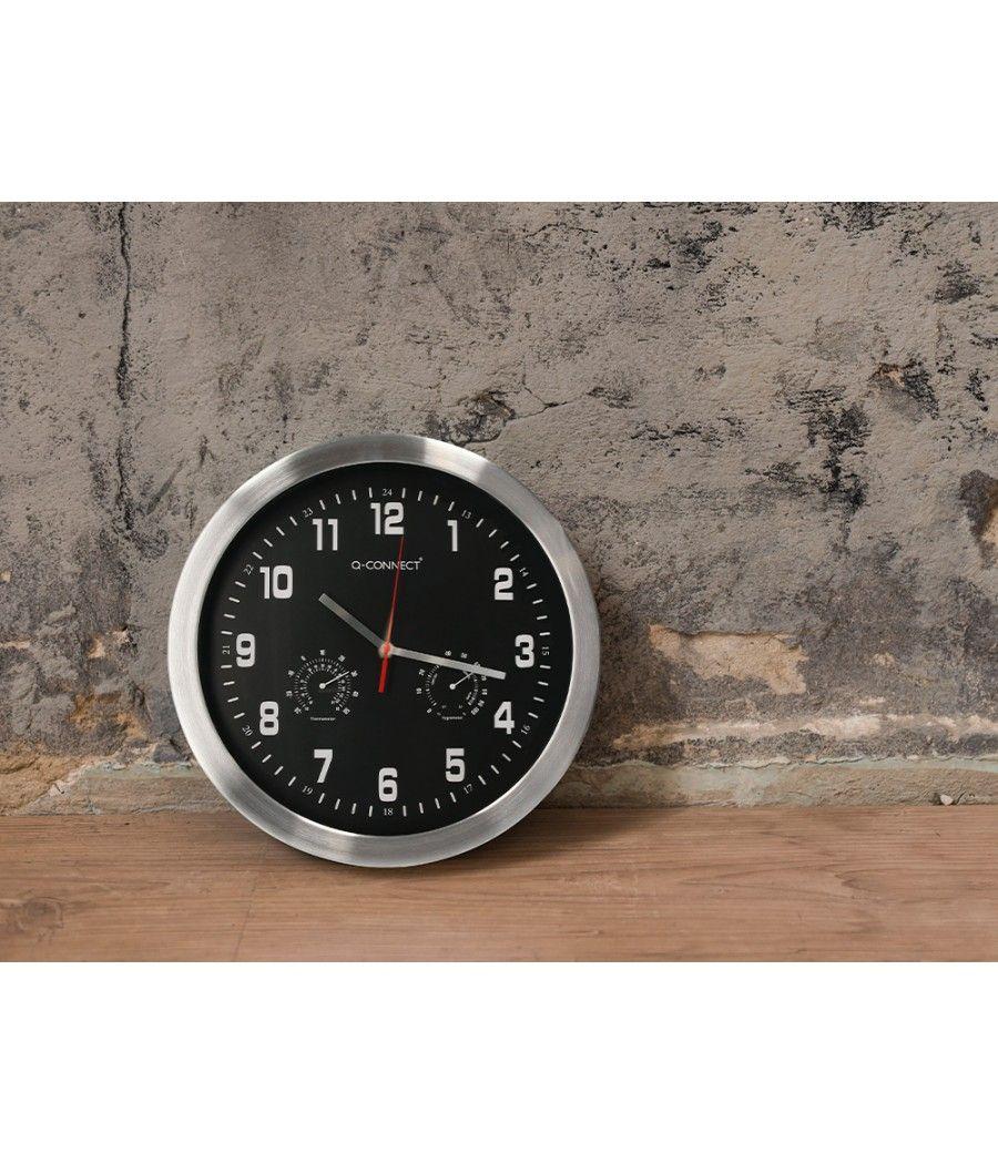 Reloj q-connect de pared metélico redondo 35,5 cm movimiento silencioso color cromado con esfera negra