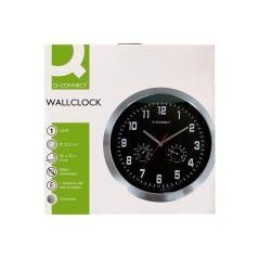 Reloj q-connect de pared metélico redondo 35,5 cm movimiento silencioso color cromado con esfera negra