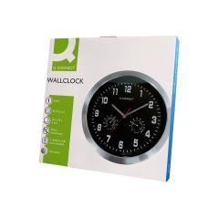 Reloj q-connect de pared metélico redondo 35,5 cm movimiento silencioso color cromado con esfera negra