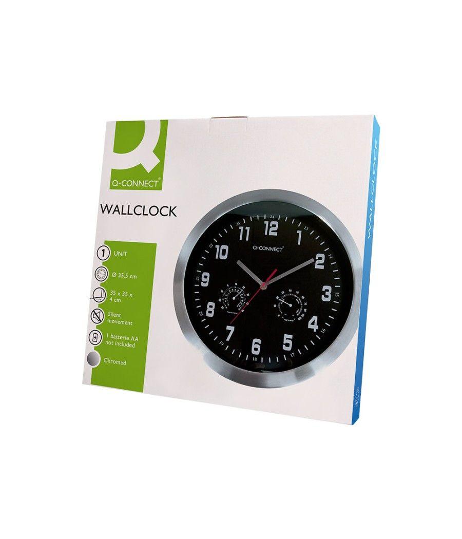 Reloj q-connect de pared metélico redondo 35,5 cm movimiento silencioso color cromado con esfera negra