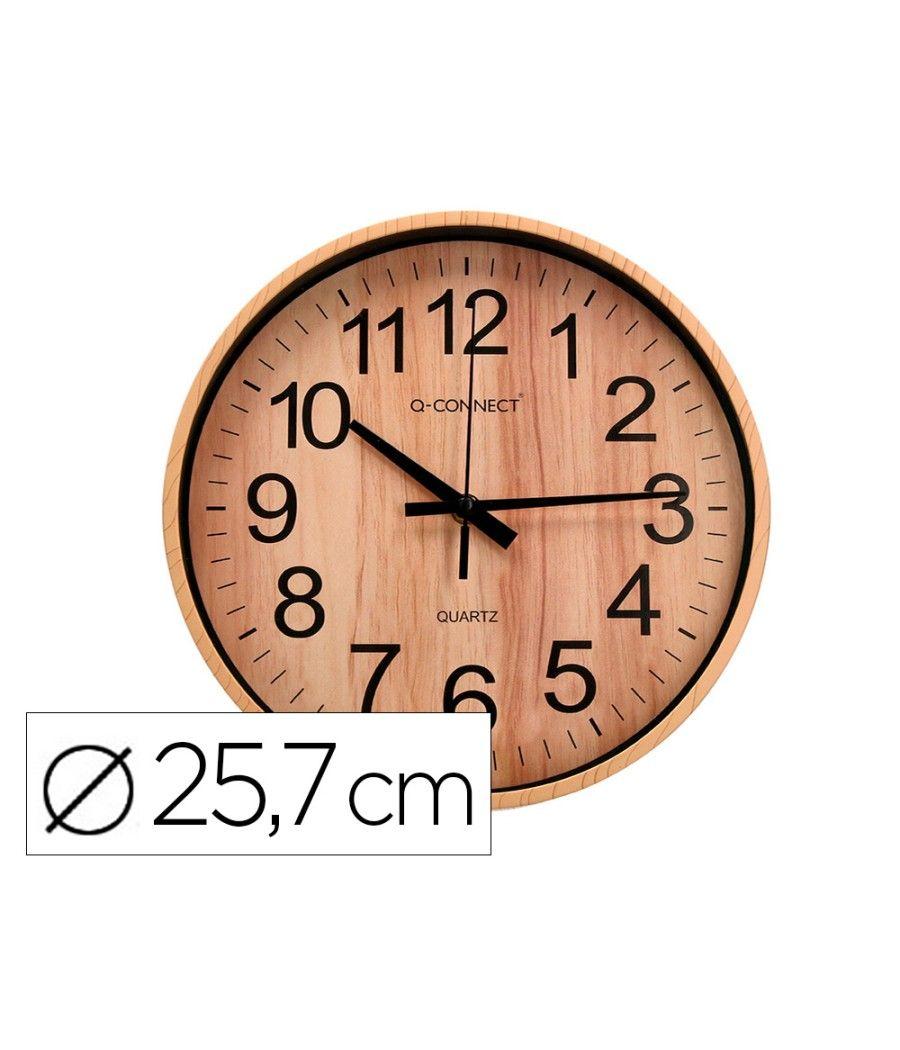 Reloj q-connect de pared de plástico redondo 25,7 cm movimiento silencioso color madera natural