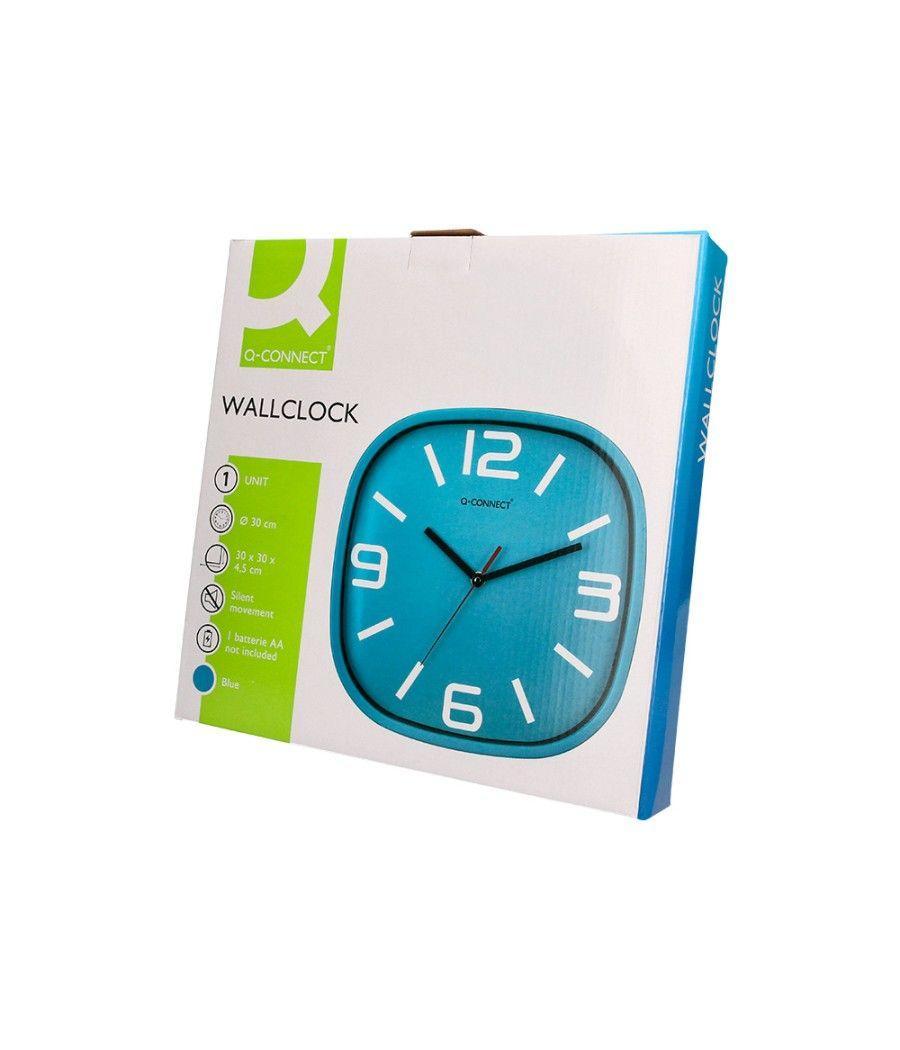 Reloj q-connect de pared de plástico redondo 30 cm movimiento silencioso color azul