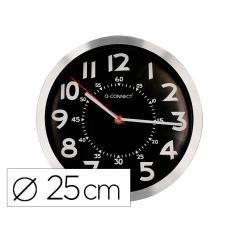 Reloj q-connect de pared metélico redondo 25 cm movimiento silencioso color cromado con esfera negra