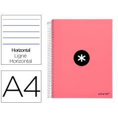 Cuaderno espiral liderpapel a4 micro antartik tapa forrada 120h 100 gr horizontal 5 banda4 taladors color coral