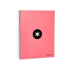 Cuaderno espiral liderpapel a4 micro antartik tapa forrada 120h 100 gr horizontal 5 banda4 taladors color coral