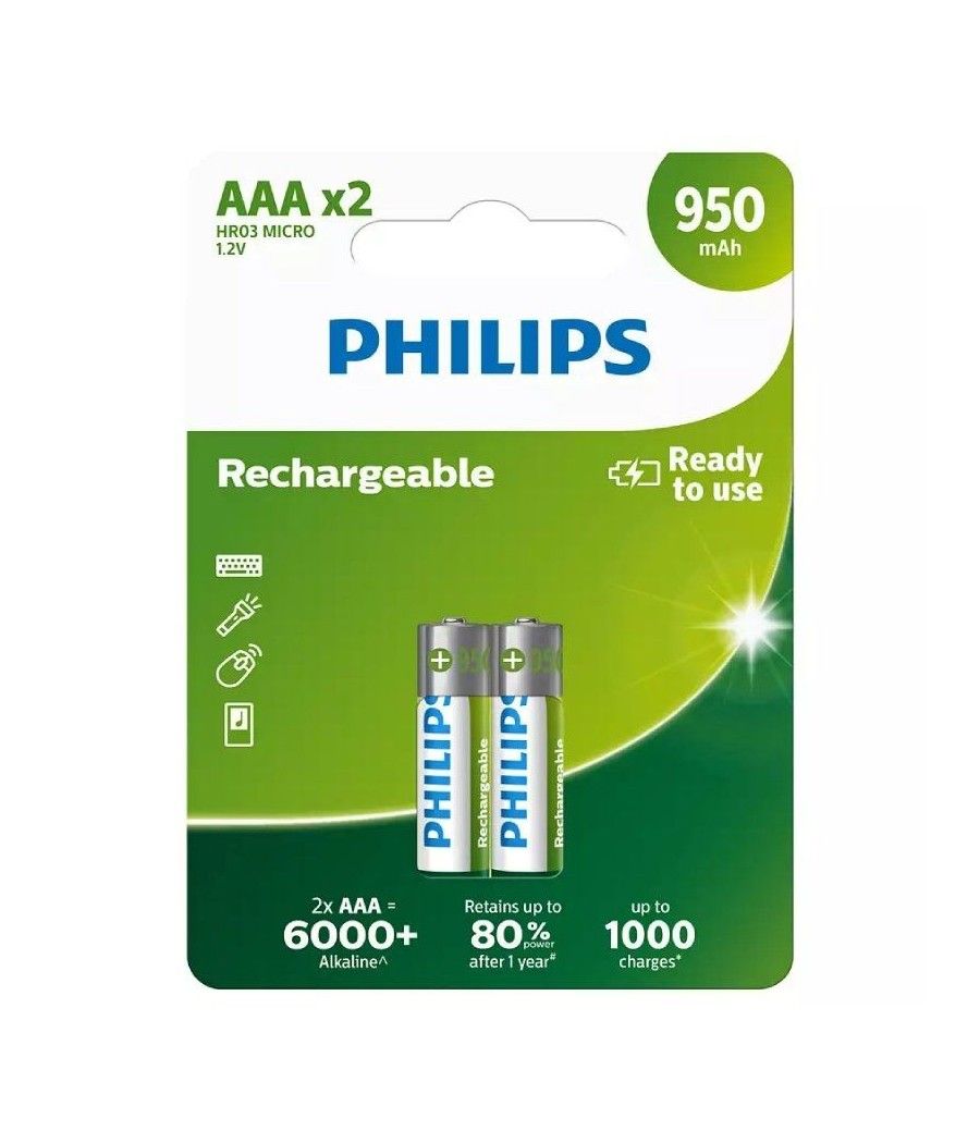 Pack de 2 pilas aaa philips r03b2a95/10/ 1.2v/ recargables