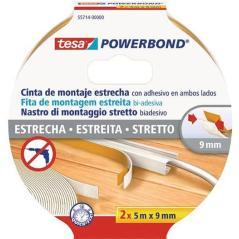 Tesa cinta adhesiva de montaje estrecha doble cara powerbond 2 rollos de 5mx9mm transparente