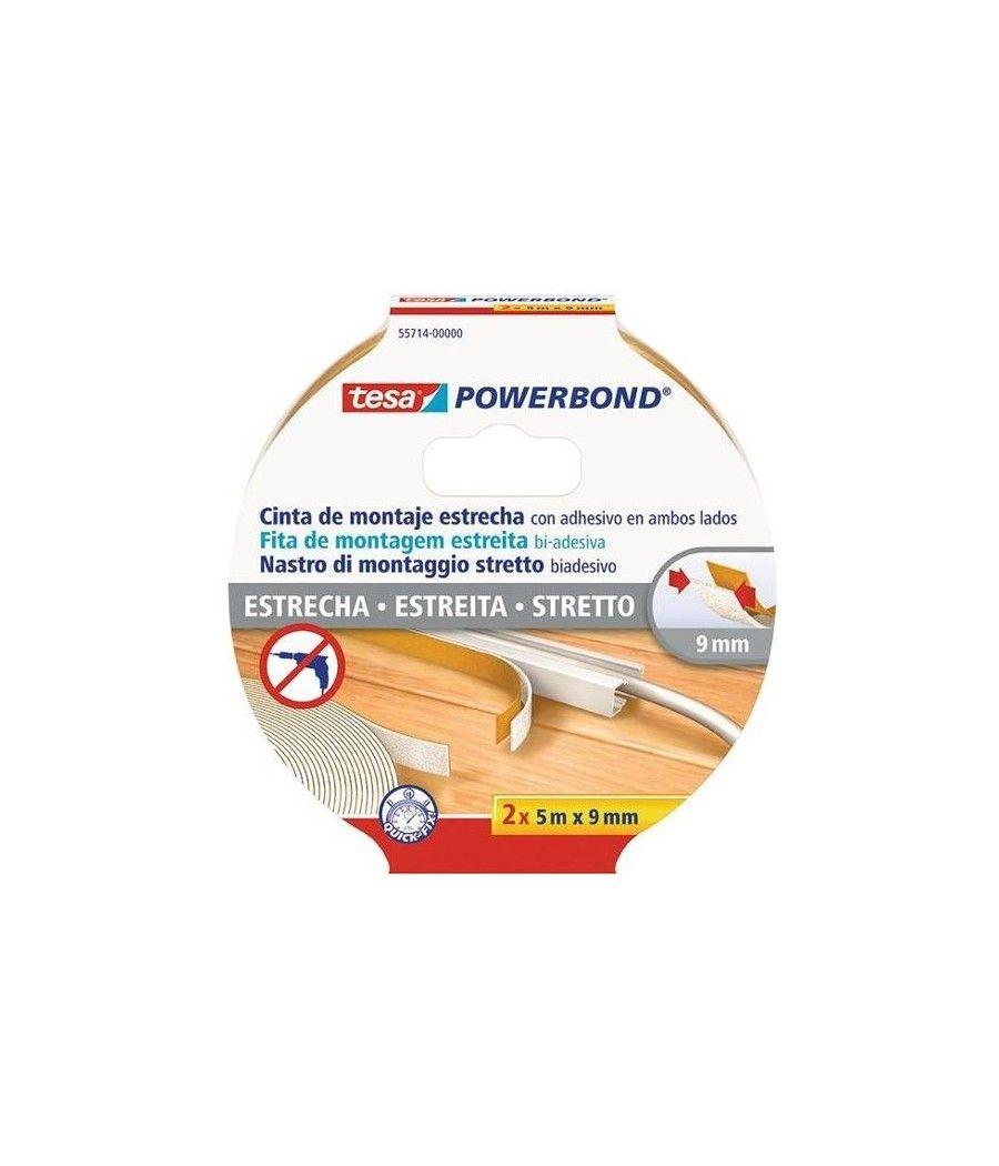 Tesa cinta adhesiva de montaje estrecha doble cara powerbond 2 rollos de 5mx9mm transparente