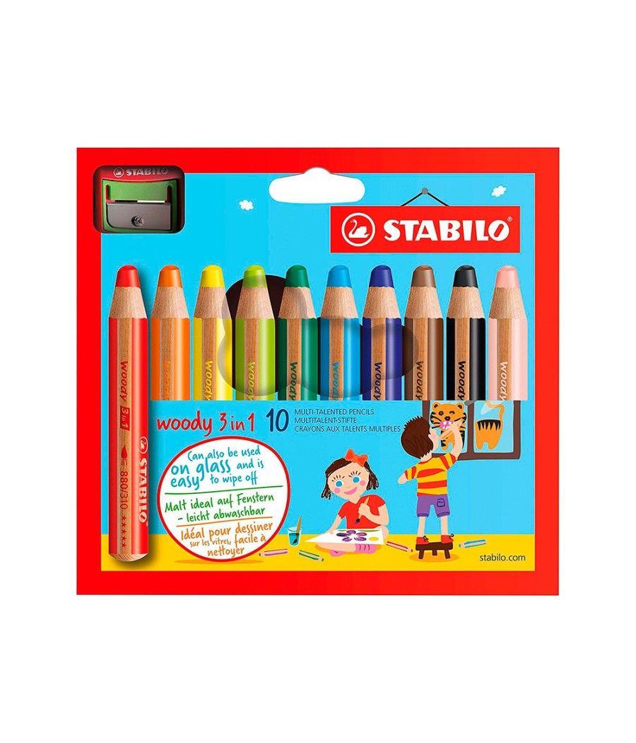 Lápices de colores stabilo woody 3 en 1 mina xxl estuche de 10 colores surtidos + sacapuntas