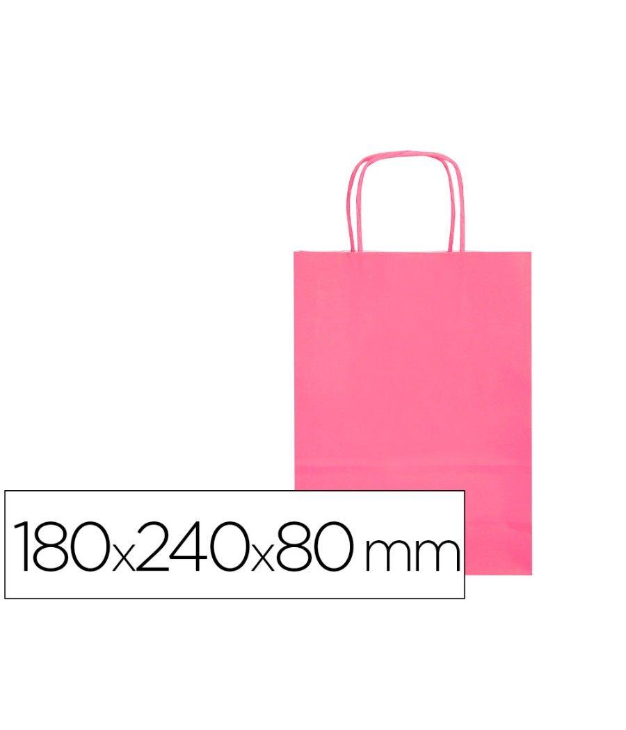 Bolsa papel q-connect celulosa rosa xs con asa retorcida 180x240x80 mm pack 25 unidades