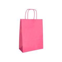 Bolsa papel q-connect celulosa rosa xs con asa retorcida 180x240x80 mm pack 25 unidades