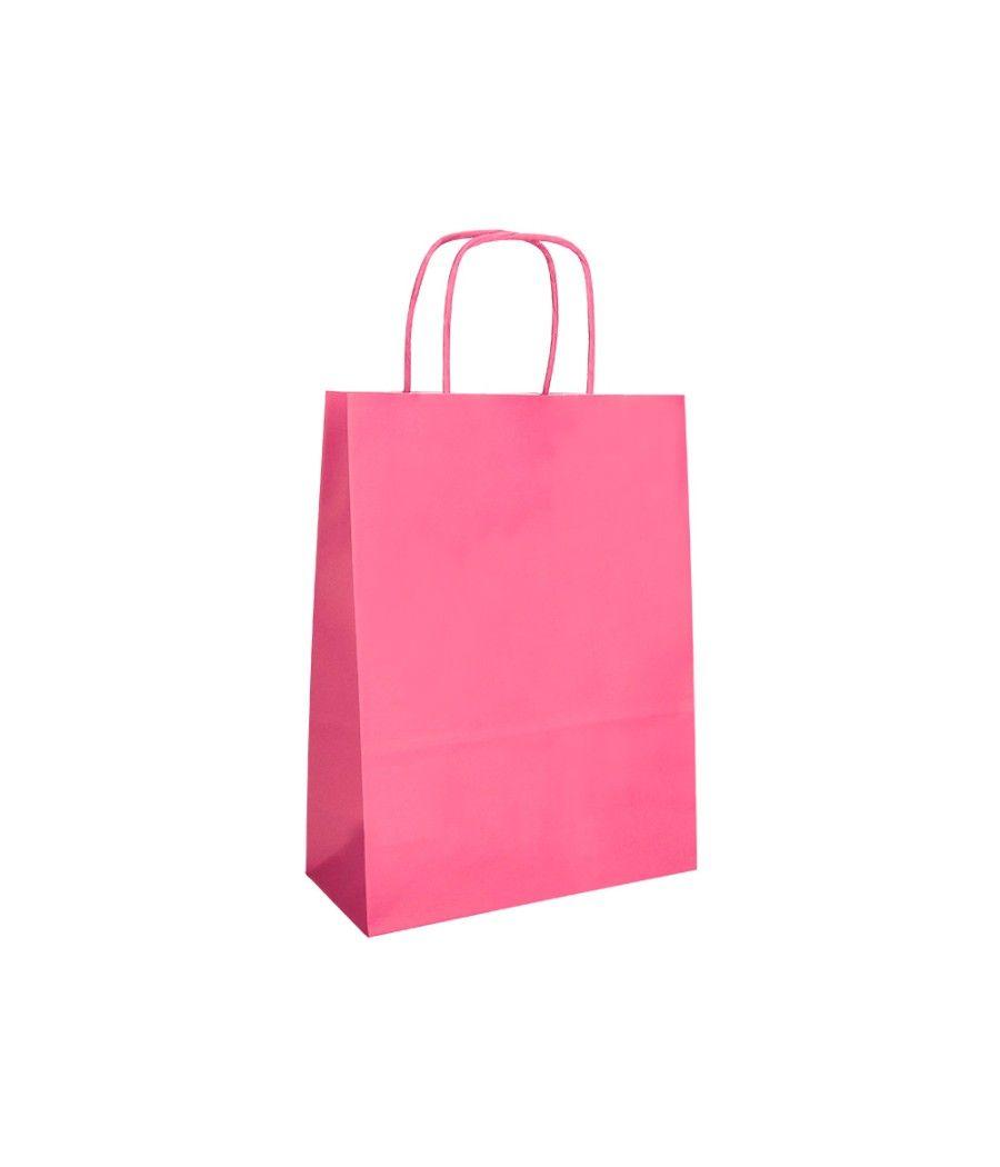 Bolsa papel q-connect celulosa rosa xs con asa retorcida 180x240x80 mm pack 25 unidades