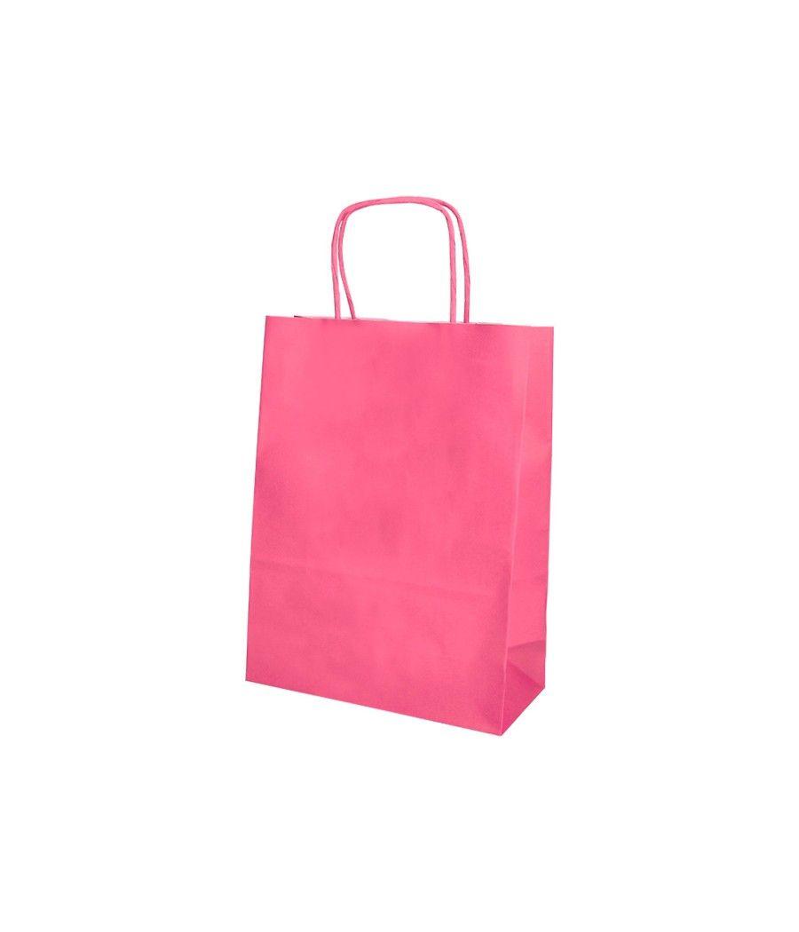 Bolsa papel q-connect celulosa rosa xs con asa retorcida 180x240x80 mm pack 25 unidades