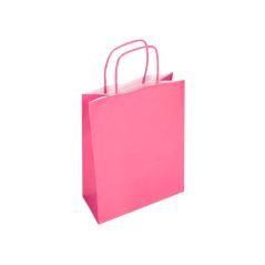 Bolsa papel q-connect celulosa rosa xs con asa retorcida 180x240x80 mm pack 25 unidades