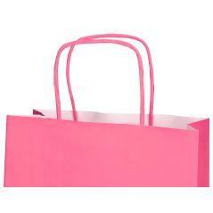 Bolsa papel q-connect celulosa rosa xs con asa retorcida 180x240x80 mm pack 25 unidades