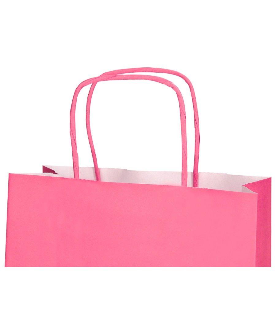 Bolsa papel q-connect celulosa rosa xs con asa retorcida 180x240x80 mm pack 25 unidades