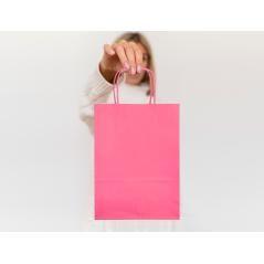 Bolsa papel q-connect celulosa rosa xs con asa retorcida 180x240x80 mm pack 25 unidades