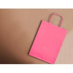 Bolsa papel q-connect celulosa rosa xs con asa retorcida 180x240x80 mm pack 25 unidades