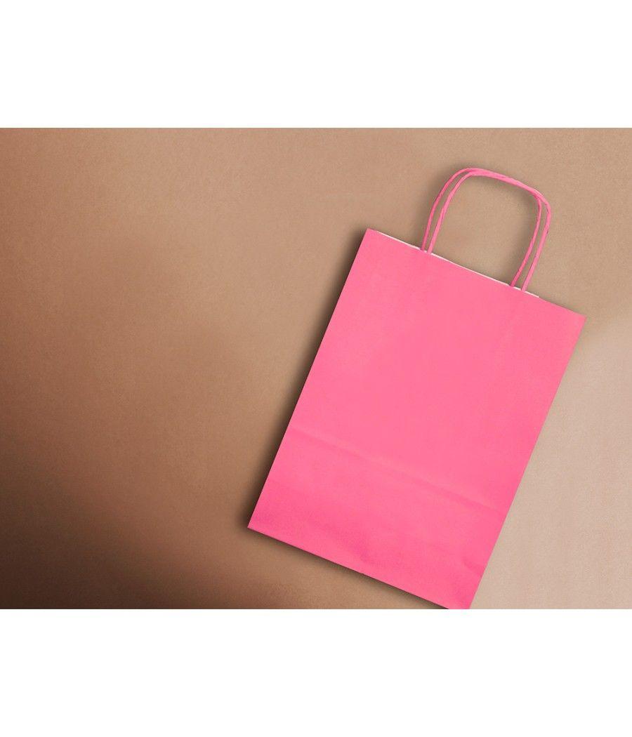 Bolsa papel q-connect celulosa rosa xs con asa retorcida 180x240x80 mm pack 25 unidades