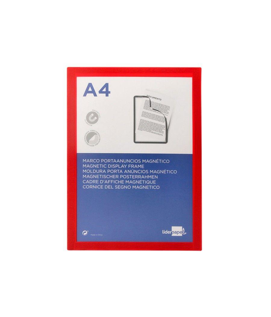 Marco porta anuncios liderpapel magnetico din a4 dorso adhesivo removible color rojo