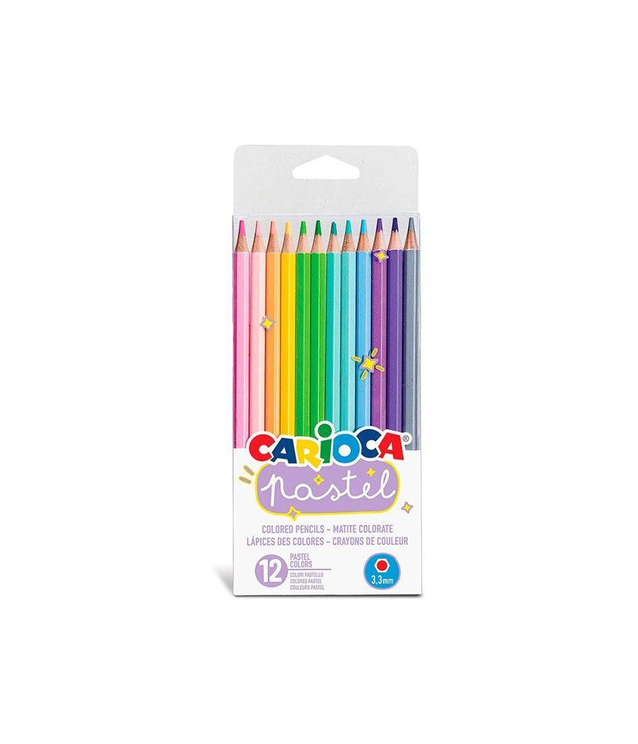 Lápices de colores carioca bi color pastel triangular mina 3,3 mm blister de 12 unidades colores surtidos