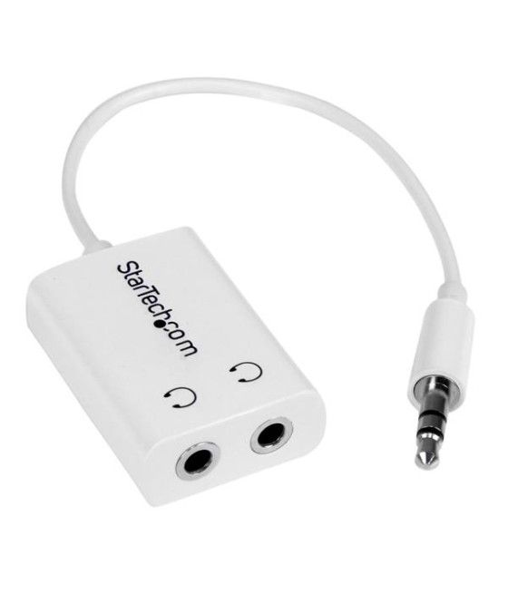 StarTech.com Cable Adaptador Splitter Blanco Delgado Mini Jack para Auriculares - Divisor Macho 3,5mm a 2x Hembra - Imagen 2