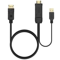 Cable conversor aisens a122-0641/ displayport macho - hdmi macho - usb macho/ 10cm + 1.8m/ negro