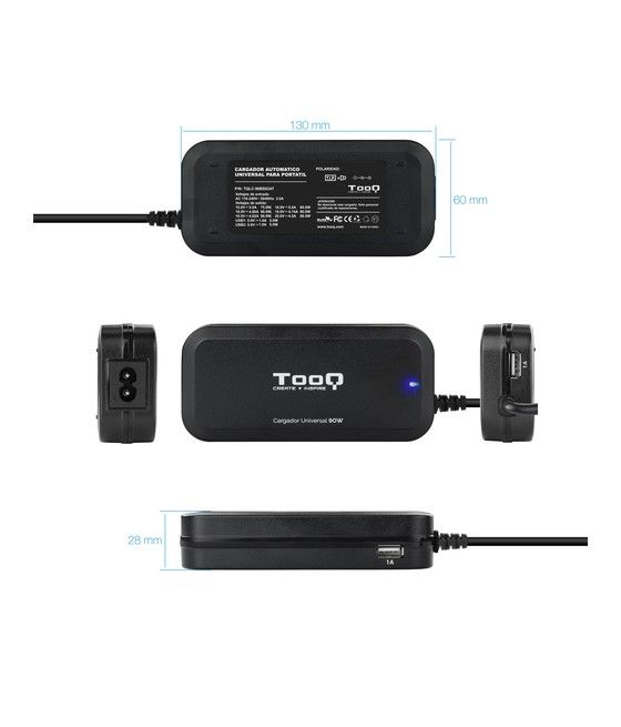 TooQ TQLC-90BS02AT adaptador e inversor de corriente Interior 90 W Negro - Imagen 4