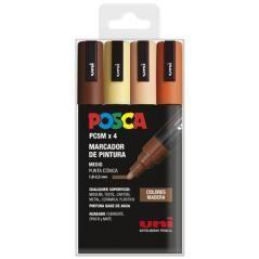 Uniball marcador posca pc-5m/4c no permanente 1.8mm-2.5mm colores surtidos madera -estuche 4u-