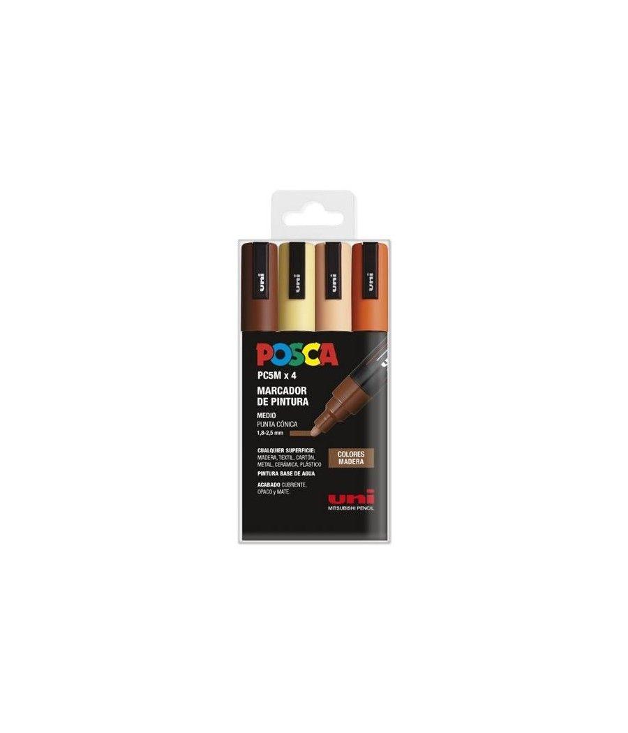 Uniball marcador posca pc-5m/4c no permanente 1.8mm-2.5mm colores surtidos madera -estuche 4u-