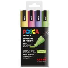 Uniball marcador posca pc-5m/4c no permanente 1.8mm-2.5mm colores surtidos brillantes -estuche 4u-