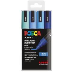 Uniball marcador posca pc-5m/4c no permanente 1.8mm-2.5mm colores surtidos azules -estuche 4u-